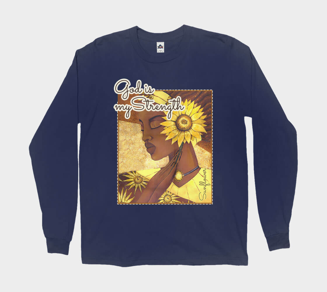 God is My Strength - Navy long sleeve Tee